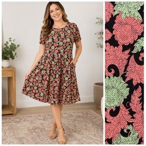 LuLaRoe Amelia Dress Floral Cottagecore 3XL Fit Flare Textured Romantic Feminine